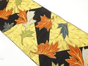 アンティーク　草葉に菊模様織り出し袋帯（着用可）